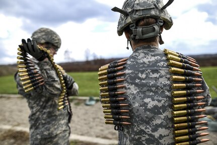 U.S. Army Reserve Soldiers from the 354th Military Police Company, of St. Louis, wait for their turn to fire the M2 Browning .50-caliber machine gun during a familiarization range at Camp Atterbury, Ind., Nov. 5. The 384th Military Police Battalion, headquartered at Fort Wayne, Ind., organized a three-day range and field training exercise involving more than 550 U.S. Army Reserve Soldiers and incorporated eight different weapons systems, plus combat patrolling and a rifle marksmanship competition at Camp Atterbury, Ind., Nov. 5-7. (U.S. Army photo by Master Sgt. Michel Sauret)