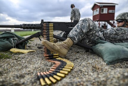 Cpl. Brittany Montana, a U.S. Army Reserve Soldier with the 354th Military Police Company, of St. Louis, fires an M2 Browning .50-caliber machine gun during a familiarization range at Camp Atterbury, Ind., Nov. 5. The 384th Military Police Battalion, headquartered at Fort Wayne, Ind., organized a three-day range and field training exercise involving more than 550 U.S. Army Reserve Soldiers and incorporated eight different weapons systems, plus combat patrolling and a rifle marksmanship competition at Camp Atterbury, Ind., Nov. 5-7. (U.S. Army photo by Master Sgt. Michel Sauret)