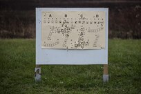 A paper target is littered with holes after a fire iteration of an M2 Browning .50-caliber machine gun familiarization range at Camp Atterbury, Ind., Nov. 5. The 384th Military Police Battalion, headquartered at Fort Wayne, Ind., organized a three-day range and field training exercise involving more than 550 U.S. Army Reserve Soldiers and incorporated eight different weapons systems, plus combat patrolling and a rifle marksmanship competition at Camp Atterbury, Ind., Nov. 5-7. (U.S. Army photo by Master Sgt. Michel Sauret)