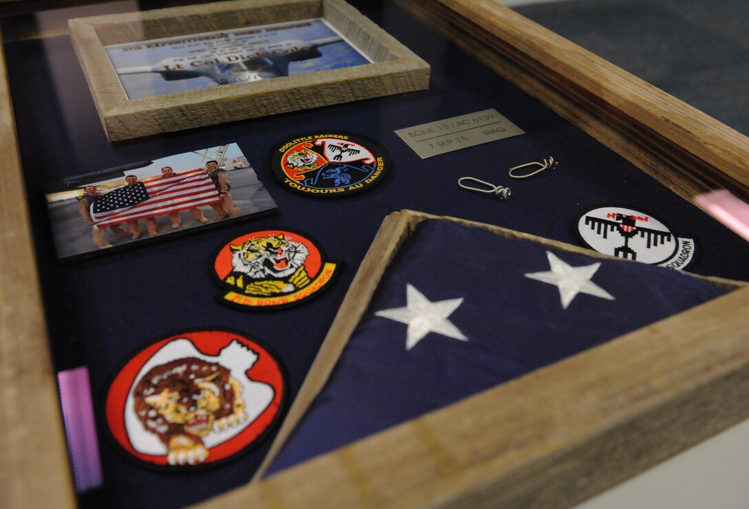 The shadow box given to retired Lt. Col. Robert E. Cole from the 28th Operations Group, Ellsworth Air Force Base, S.D, Nov. 5, 2015. Cole is a B-25 Mitchell bomber co-pilot and survivor of the Doolittle Raid on Tokyo.  (U.S. Air Force photo/Staff Sgt. Carlin Leslie)