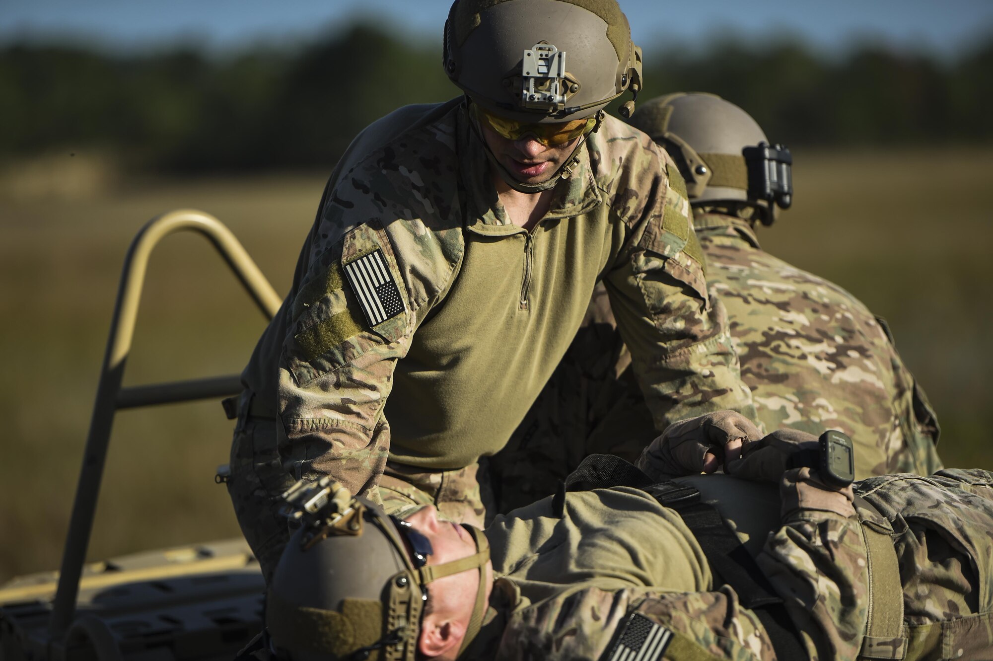 U.S. Air Force Special Operations Surgical Teams practiced integration operations with a special operations partner force during a Special Tactics exercise, Hurlburt Field, Fla., Oct. 16, 2015. SOST members are military medical professionals selected to provide battlefield trauma and other surgical support in a special operations mission set. SOST members often forward deploy to austere or hostile areas to perform life-saving trauma surgery for special operators with little to no facility support.