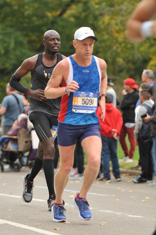 Within the first mile of the race, while crossing the Verrazano Narrows Bridge, a runner leapt down from the sidewalk kicking Chamberlain in the left calf. “The kick caused my calf to cramp up,” said Chamberlain. “At mile 4, it hurt so badly, I thought I was going to have to quit. I was so upset. I thought I was going to have to get a DNF (did not finish), early into the marathon.” The cramping let up at about mile 8 and he kept running.
