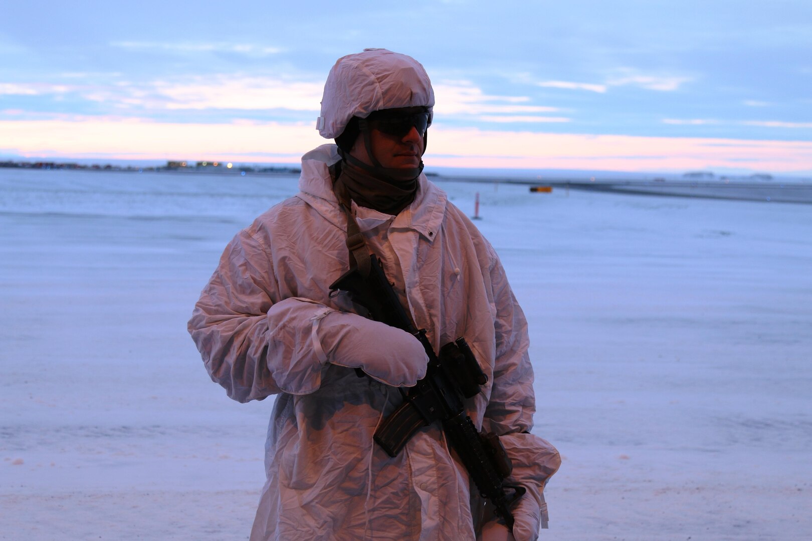 Capt. Kevin Joyce, commander of Bravo Company, 3-21 Infantry Regiment, 1st Stryker Brigade, wears snow camouflage, referred to as "overwhites," at Deadhorse, Alaska, during Operation Arctic Pegasus, Nov. 4, 2015. Arctic Pegasus is U.S. Army Alaska's annual joint exercise designed to test rapid-deployment and readiness in the Arctic. The exercise marks the first time Strykers have deployed above the Arctic Circle. 1st Stryker Brigade Combat Team is the Army's northernmost unit and has the unique capability to deploy and operate in extreme cold regions. (Photo by Capt. Richard Packer, U.S. Army Alaska Public Affairs)