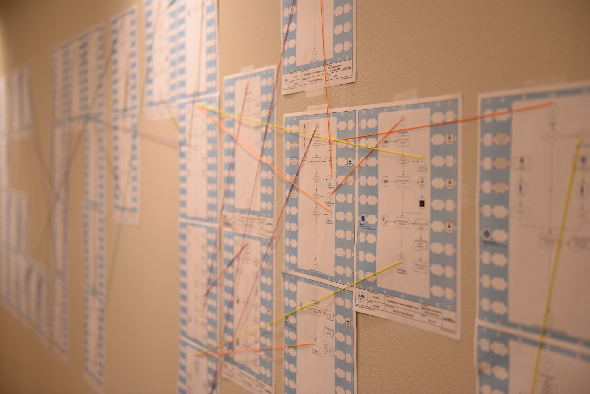 A map of procedures outlining the processes detailing the handling of domestic violence and abuse cases adorns a wall in the Glendale Family Advocacy Center, Nov. 5. The Glendale FAC is an extension of the city police department. (U.S. Air Force photo by Airman 1st Class Ridge Shan)