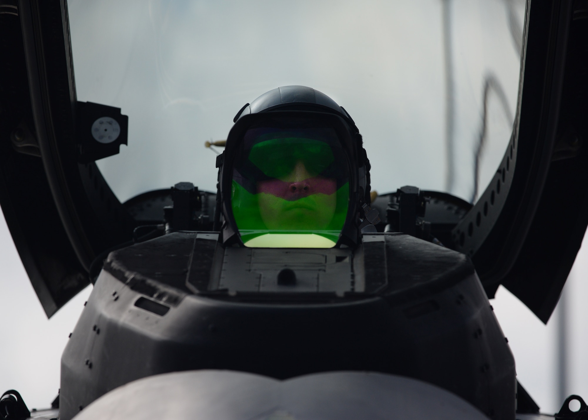 First Lt. Brady Amack, 95th Fighter Squadron F-22 Raptor pilot, conducts final check before takeoff from Tyndall Air Force Base, Fla., Nov. 5 during a training mission. The 95th FS projects unrivaled combat air power supporting national military objectives and Combatant Commander requirements through strategic application of 5th generation air dominance fighter aircraft and personnel. (U.S. Air Force photo by Senior Airman Sergio A. Gamboa/Released)
