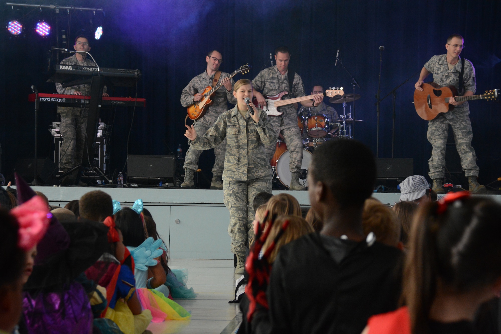 Galaxy, a group from the Band of the Golden West, performs Oct. 30 at Travis Elementary School. Travis celebrated Red Ribbon Week to teach about the importance of being drug free. (U.S. Air Force photos by Airman 1st Class Amber Carter)