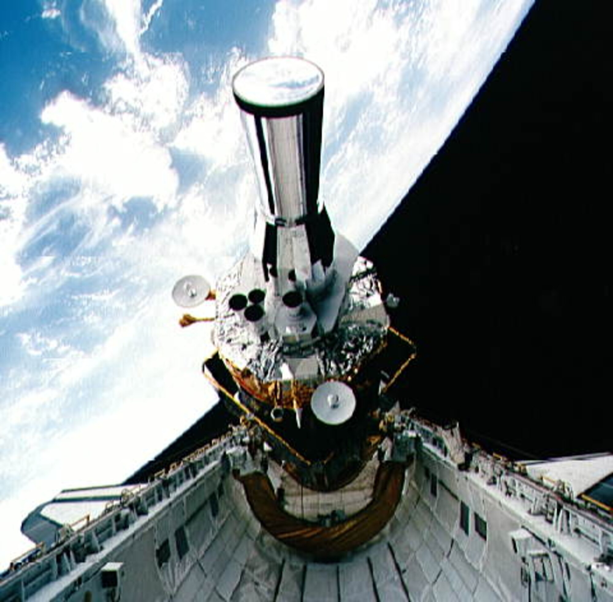 An DSP satellite launches from the Shuttle Atlantis in 1991 during the STS-44 mission. (Courtesy photo/NASA)