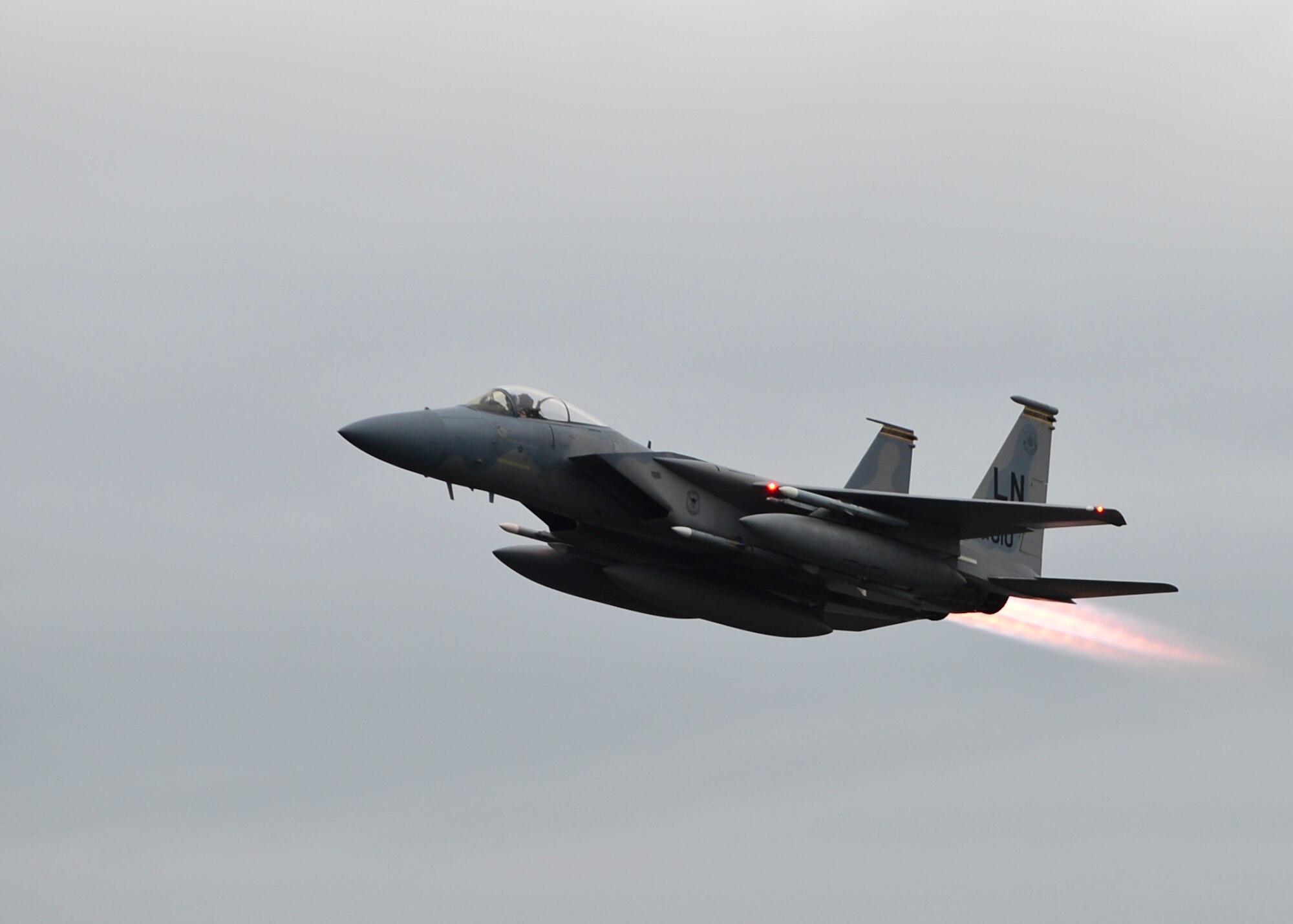 U.S. Air Force F-15C Eagles depart RAF Lakenheath to support the combat air patrol mission in Turkey, Nov. 6, 2015. The six F-15Cs from the 48th Fighter Wing deployed to Incirlik in response to the Government of Turkey's request for support in securing the sovereignty of Turkish airspace. As an air-to-air fighter aircraft, the F-15C specializes in gaining and maintaining air superiority. (U.S. Air Force photo by Senior Airman Nigel Sandridge/Released)