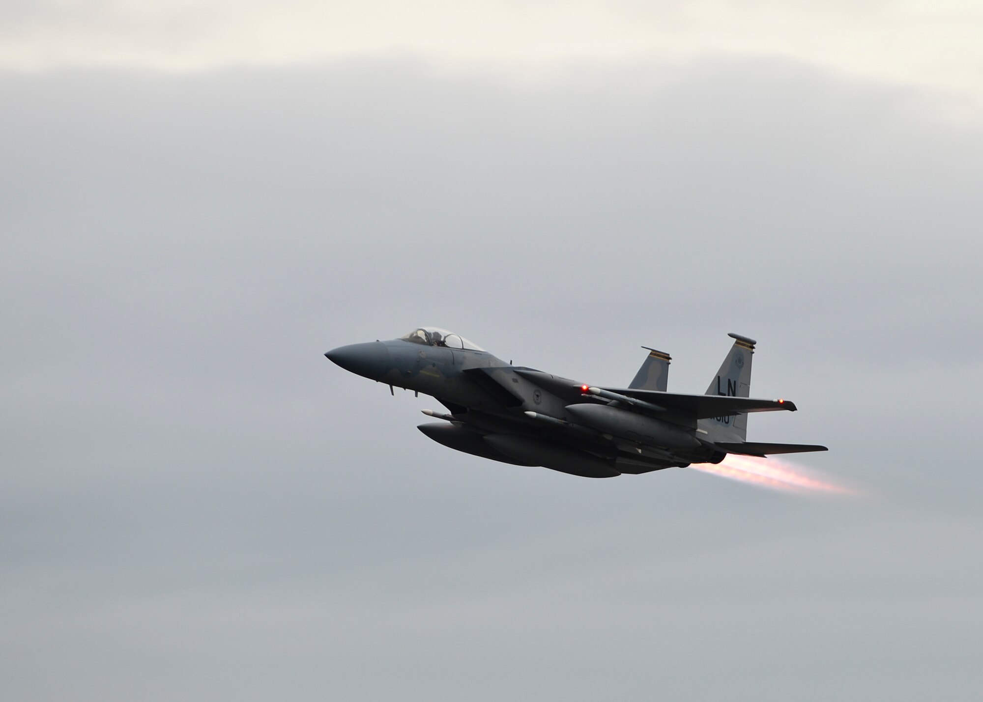 U.S. Air Force F-15C Eagles depart RAF Lakenheath to support the combat air patrol mission in Turkey, Nov. 6, 2015. The six F-15Cs from the 48th Fighter Wing deployed to Incirlik in response to the Government of Turkey's request for support in securing the sovereignty of Turkish airspace. As an air-to-air fighter aircraft, the F-15C specializes in gaining and maintaining air superiority. (U.S. Air Force photo by Senior Airman Nigel Sandridge/Released)