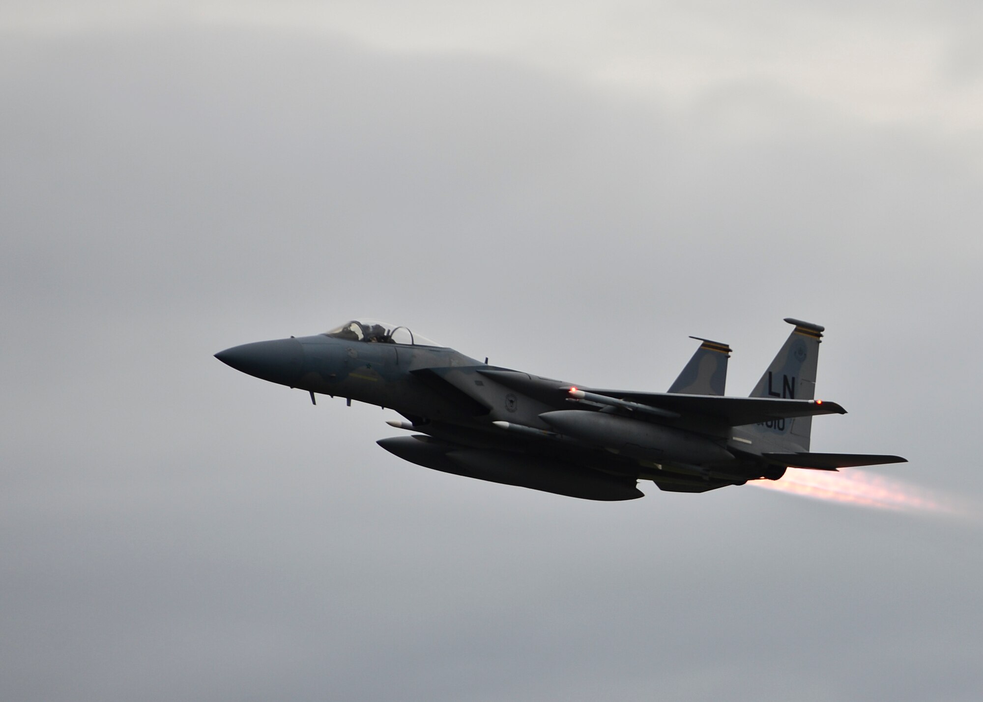 U.S. Air Force F-15C Eagles depart RAF Lakenheath to support the combat air patrol mission in Turkey, Nov. 6, 2015. The six F-15Cs from the 48th Fighter Wing deployed to Incirlik in response to the Government of Turkey's request for support in securing the sovereignty of Turkish airspace. As an air-to-air fighter aircraft, the F-15C specializes in gaining and maintaining air superiority. (U.S. Air Force photo by Senior Airman Nigel Sandridge/Released)