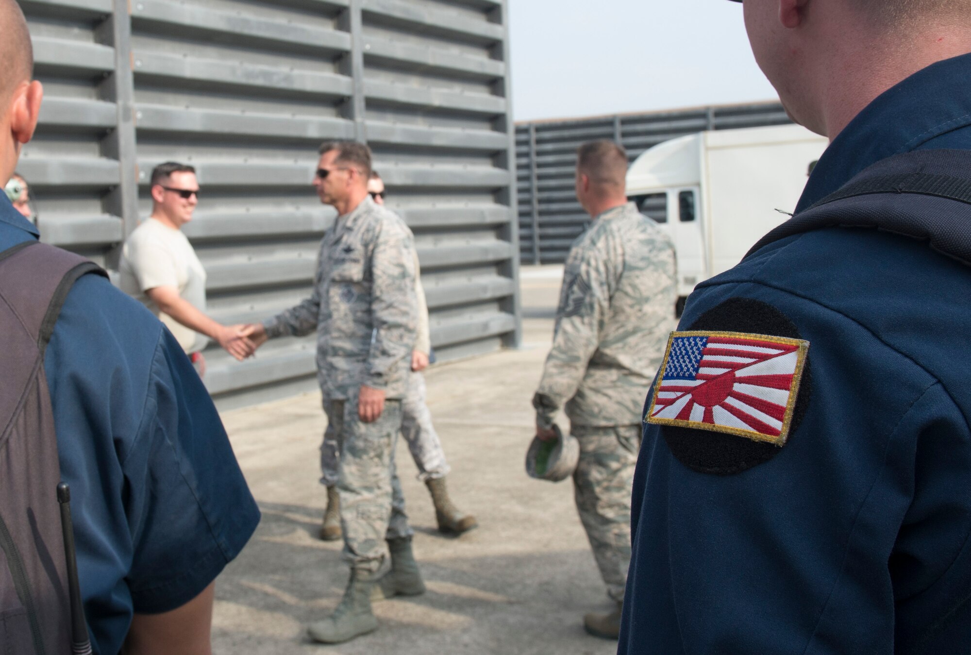 U.S. Air Force Brig. Gen. Barry Cornish, 18th Wing commander, visits deployed Kadena Airmen to review their progress during exercise Vigilant Ace 16 Nov. 5, 2015, at Gwangju Air Base, Republic of Korea. Vigilant Ace is a regularly scheduled exercise meant to increase familiarity between the ROKAF and U.S. militaries. As the ‘Keystone’ of the Pacific, Kadena’s Airmen help ensure peace, security and stability in the Northeast Asia region. (U.S. Air Force photo by Senior Airman Omari Bernard)