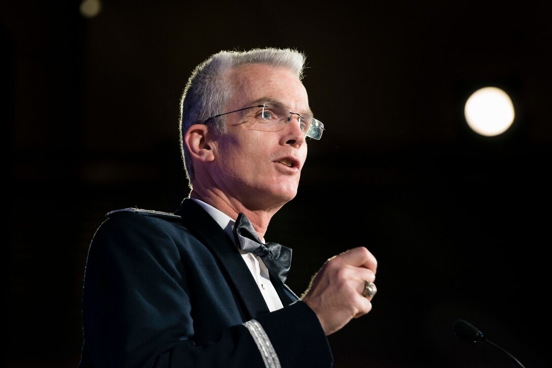 Air Force Gen. Paul J. Selva, vice chairman of the Joint Chiefs of Staff, delivers keynote remarks during the National Defense University Foundation’s annual American Patriot Award Gala in Washington, D.C., Nov. 5, 2015. The foundation presented the award to recognize men and women whose leadership has strengthened the nation’s strategic interests and advanced global security. DoD photo by Army Staff Sgt. Sean K. Harp