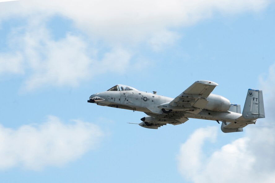 An A-10 Thunderbolt II exhibits its capabilities during the Thunder Over South Georgia, Nov. 7, 2015, at Moody Air Force Base, Ga. The aircraft participated in a combat demonstration along with members from the 820th Base Defense Group. (U.S. Air Force photo by Airman 1st Class Kathleen D. Bryant/Released)