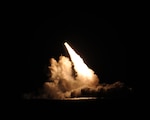 DASO 26_DSC4938 _151105 (Nov. 7, 2015) A trident II D-5 ballistic missile is launched from the Ohio-class ballistic missile submarine USS Kentucky (SSBN 737) during a missile test at the Pacific Test Range, Nov. 7, 2015. The launch, the 156th successful test flight of an unarmed Trident II D5 missile, was part of a Demonstration and Shakedown Operation (DASO) in the Pacific Test Range to validate the readiness and effectiveness of an SSBNâ€™s crew and weapon system. Strategic weapons tests, along with exercises and operations, demonstrate the readiness of the nationâ€™s nuclear triad, assuring America's allies and deterring potential adversaries.  One of nine DoD unified combatant commands, USSTRATCOM has global strategic missions, assigned through the Unified Command Plan, which include strategic deterrence; space operations; cyberspace operations; joint electronic warfare; global strike; missile defense; intelligence, surveillance and reconnaissance; combating weapons of mass destruction; and analysis and targeting. (U.S. Navy photo/Released)