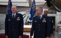 Lt. Col. Michael Mundy (left), incoming 512th Operations Support Squadron commander, and Lt. Col. Jay Miller (right), incoming 512th Airlift Control Flight commander, share a laugh before the start of the 512th Operations Group assumption of command and change of command ceremonies, Nov. 7, 2015 on Dover Air Force Base, Del. The 512th OG held simultaneous ceremonies for three new reserve commanders and organizations here during the November Unit Training Assembly. (U.S. Air Force photo/1st Lt. Steve Lewis)