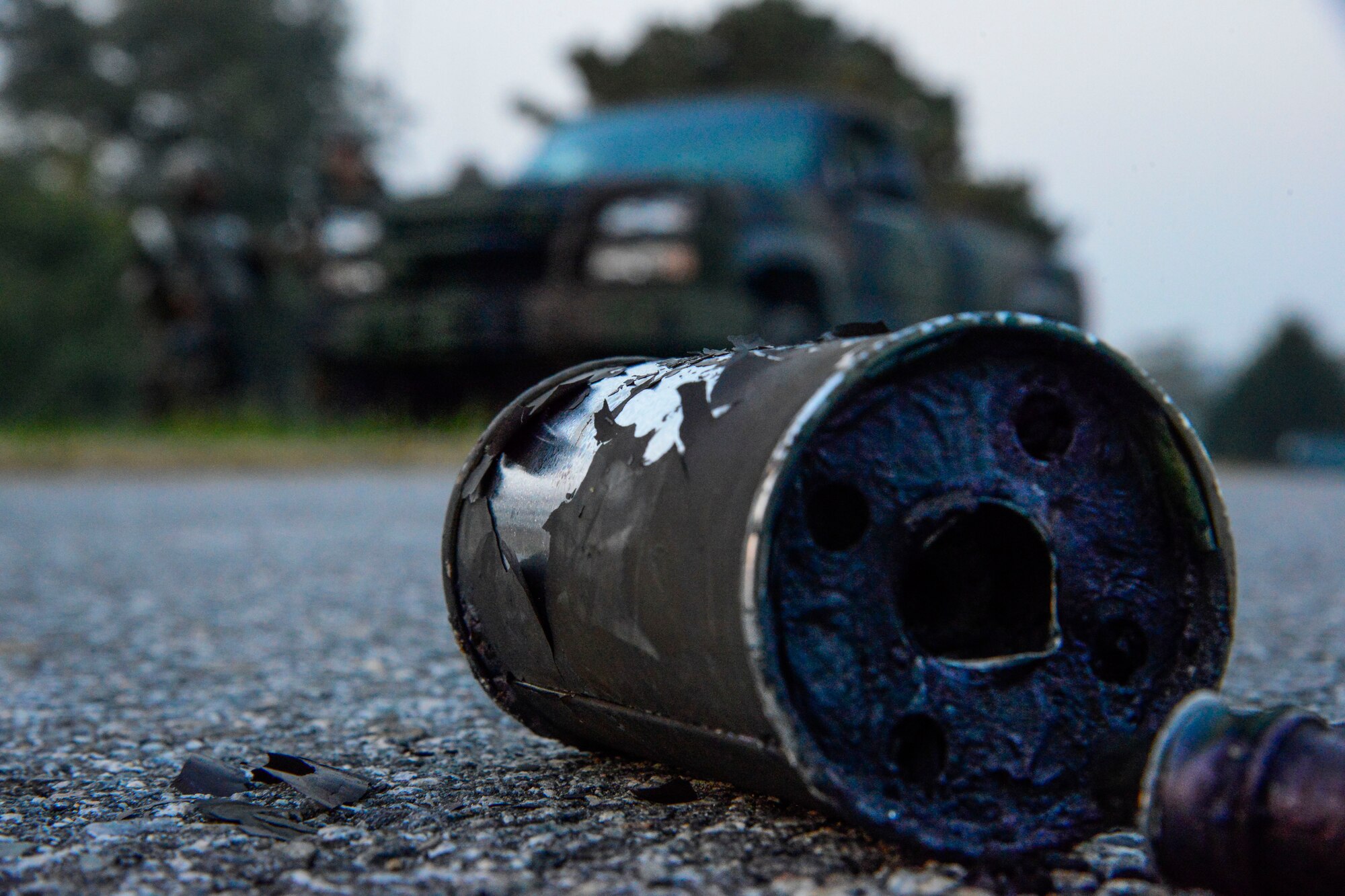 An emptied smoke can sits during a simulated opposing forces attack during readiness exercise Vigilant Ace 16 on Osan Air Base, Republic of Korea, Nov. 4, 2015. Vigilant Ace 16 is a peninsula-wide exercise which focuses on increasing interoperability between the joint U.S. forces and their ROK allies. The defenders utilized Vigilant Ace 16 as an opportunity to gain knowledge and proficiency in the event of real-world contingencies. In addition to the 51st SFS, augmentees from the 35th SFS participated. (U.S. Air Force photo/Senior Airman Kristin High)