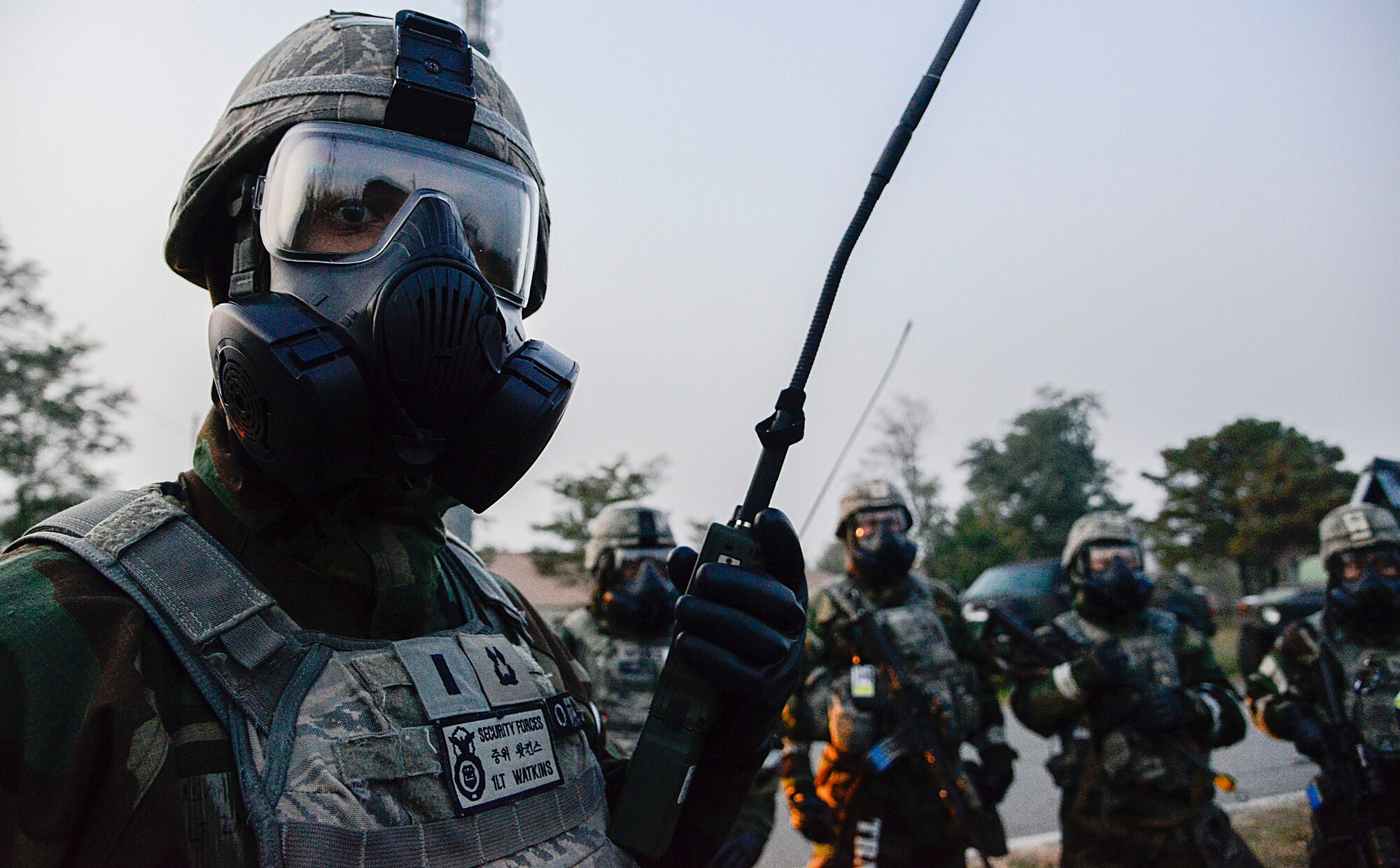 1st Lt. Zachary Watkins, 51st Security Forces Squadron Alpha and Bravo flight commander, gives an outbrief to Airmen after a simulated opposing forces attack during readiness exercise Vigilant Ace 16 on Osan Air Base, Republic of Korea, Nov. 4, 2015. During the attacks the defenders practiced base defense to help with responding to real world contingencies. Vigilant Ace 16, a peninsula-wide exercise, involving more than 16,000 participants. (U.S. Air Force photo/Senior Airman Kristin High)