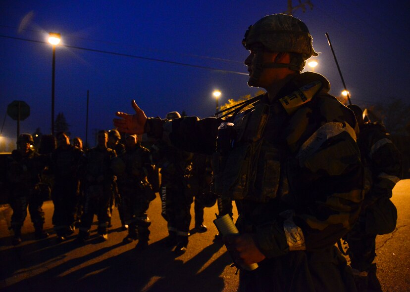 Staff Sgt. Joshua Sams, 51st Security Forces Squadron wing inspection team member, gives an outbrief after a simulated attack during readiness exercise Vigilant Ace 16, on Osan Air Base, Republic of Korea, Nov. 4, 2015. Sams discussed the simulated attack to the defenders, giving advice on areas for improvement. The exercise allowed defenders to practice real-world contingencies while honing combat skills. (U.S. Air Force photo/Senior Airman Kristin High)