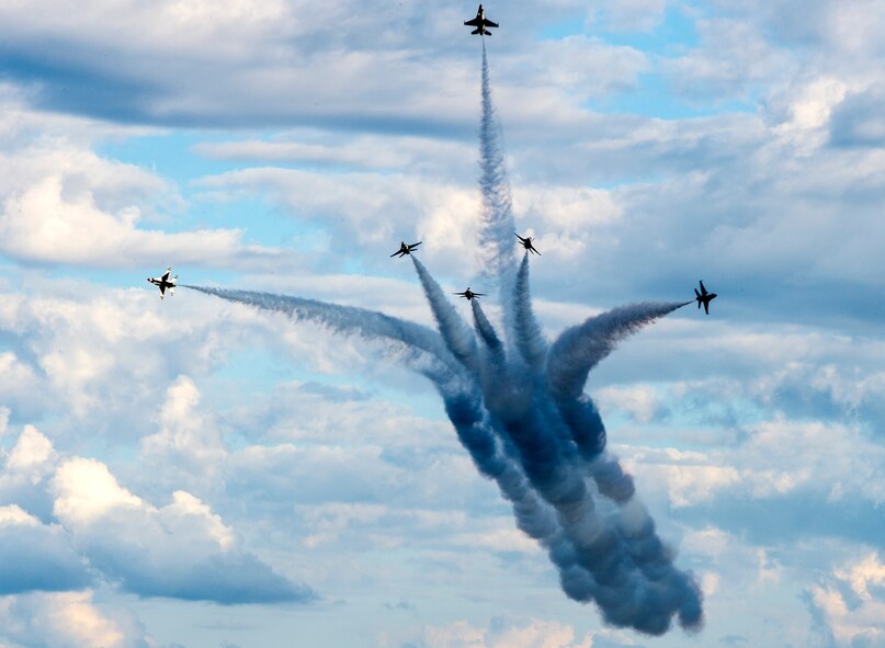 The U.S. Air Force Thunderbirds break formation during the Thunder Over South Georgia airshow practice, Nov. 6, 2015, at Moody Air Force Base, Ga. The Thunderbirds were formed in 1953 at Luke Air Force Base, Ariz. (U.S. Air Force photo by Staff Sgt. Eric Summers Jr./Released)