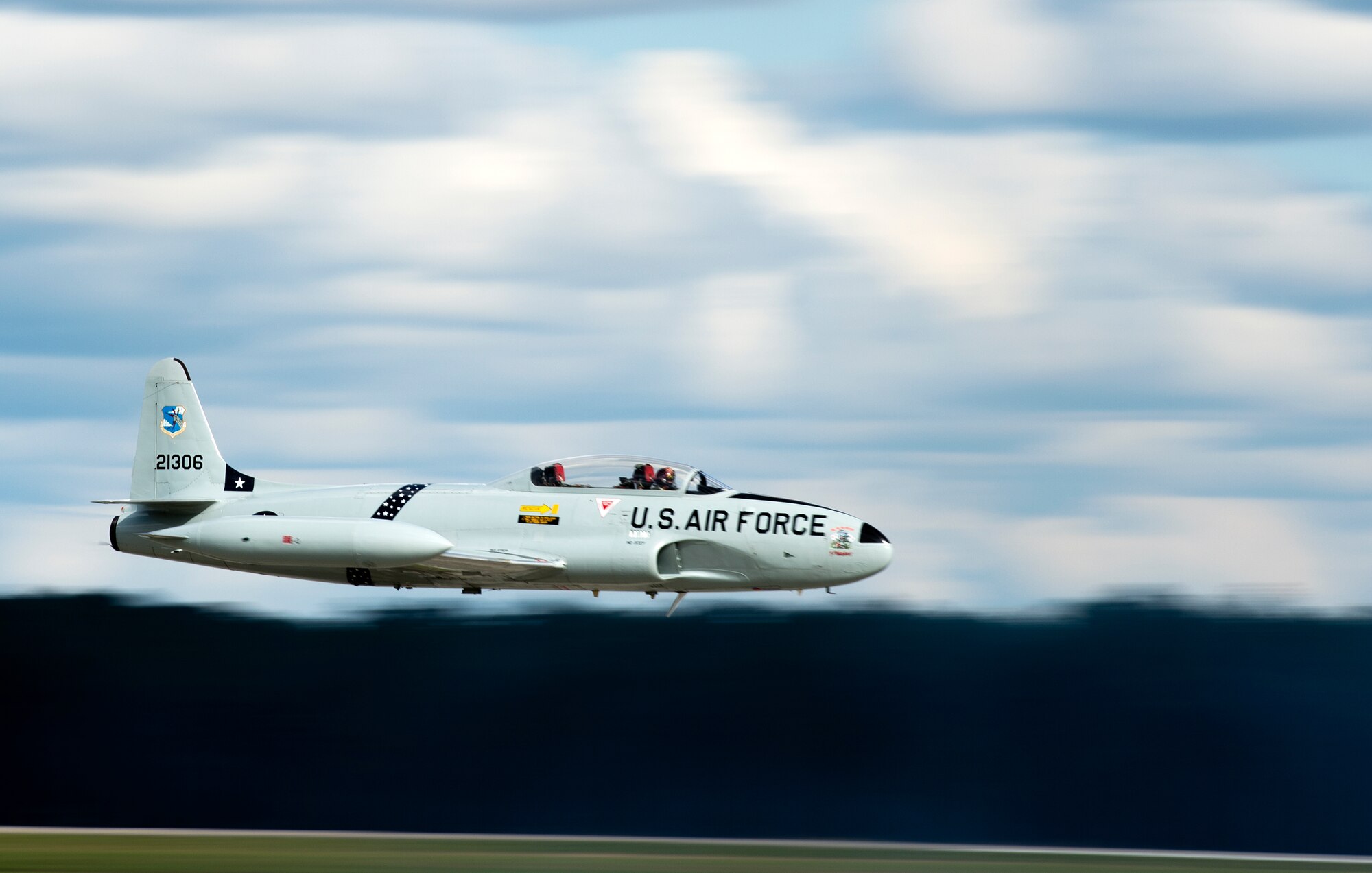 A T-33 Shooting Star performs during Thunder Over South Georgia, Nov. 7, 2015 at Moody Air Force Base, Ga. The open house featured different aerial acts as well as different static display aircraft. (U.S. Air Force photo/Tech. Sgt. Zachary Wolf)
