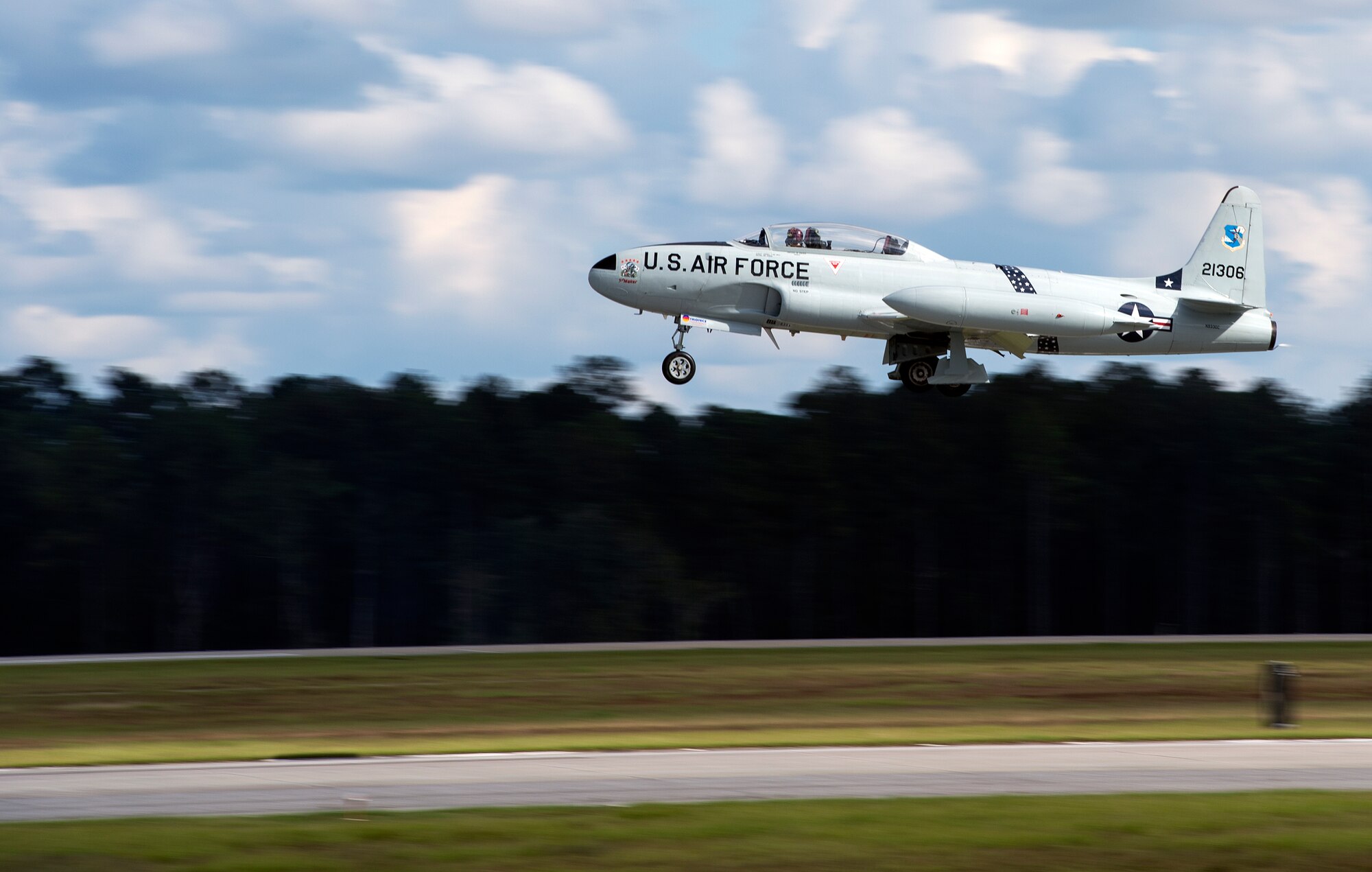 A T-33 Shooting Star performs during Thunder Over South Georgia, Nov. 7, 2015 at Moody Air Force Base, Ga. The open house featured different aerial acts as well as different static display aircraft. (U.S. Air Force photo/Tech. Sgt. Zachary Wolf)