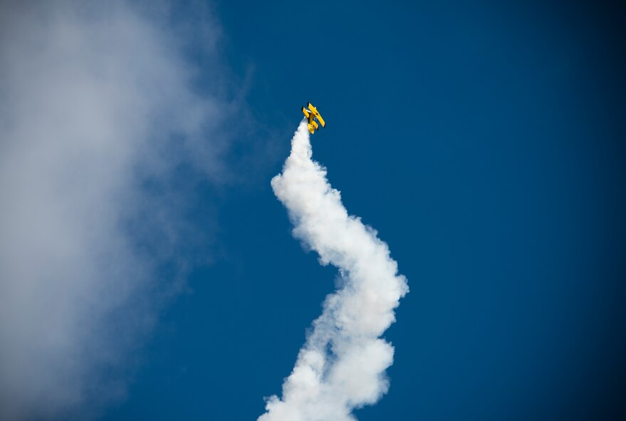 A civilian performer spirals upward during the Thunder Over South Georgia Open House, Nov. 7, 2015, at Moody Air Force Base, Ga. Approximately 50,000 people attended this year’s open house. (U.S. Air Force photo by Senior Airman Olivia Dominique/Released)