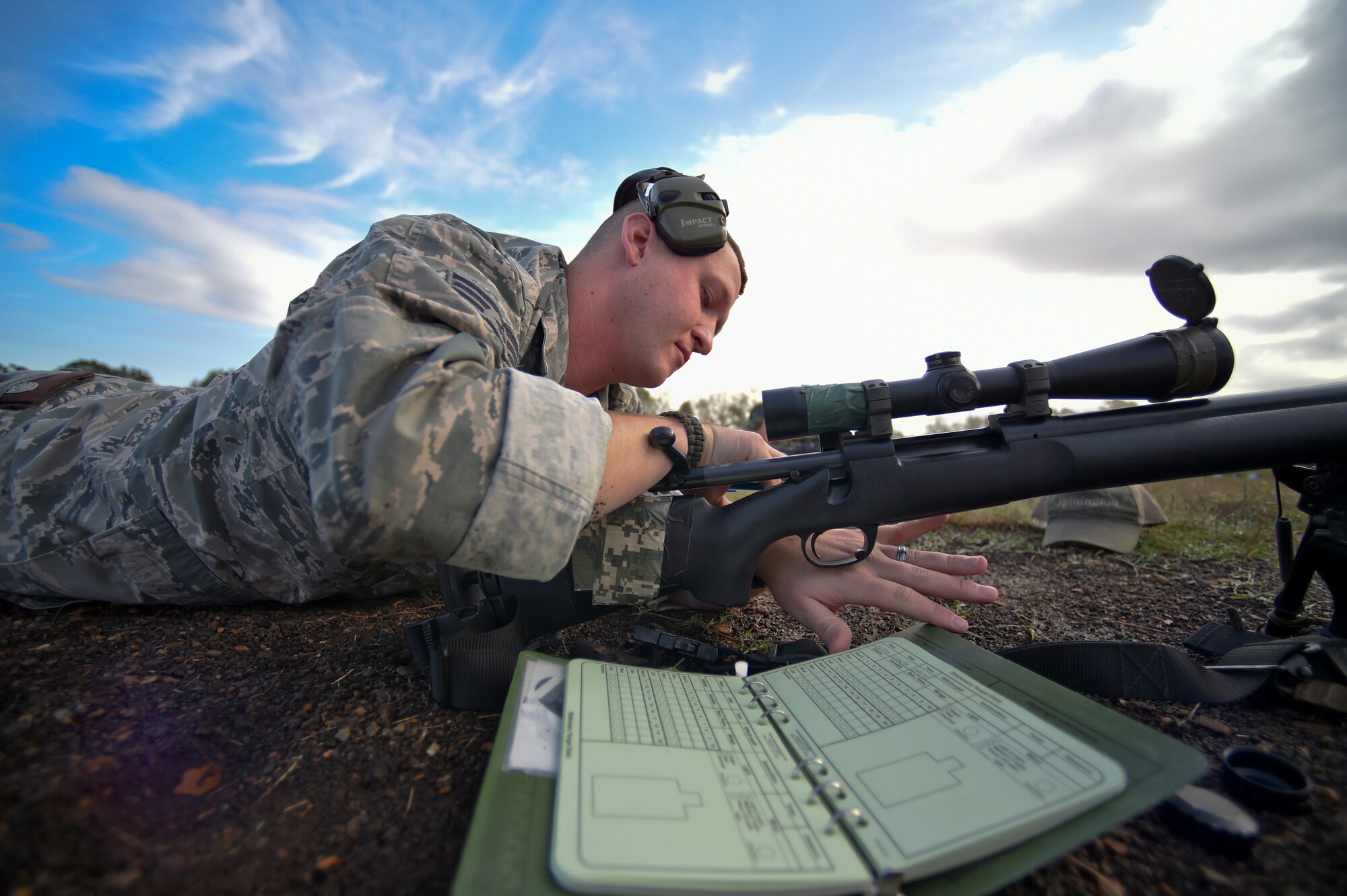 188th Security Forces members complete known distance sniper and advanced designated marksman qualification Nov. 6, 2015 at Fort Chaffee Joint Maneuver Training Center, Ark. The 188th SFS maintains combat readiness and efficiency through annual training on their designated weapons systems which allows them to remain proficient as marksmen. The training consisted of qualifications at 100, 300, 400, and 500 yards and with moving targets at designated distances. (U.S. Air National Guard photo by Tech. Sgt. Chauncey Reed)