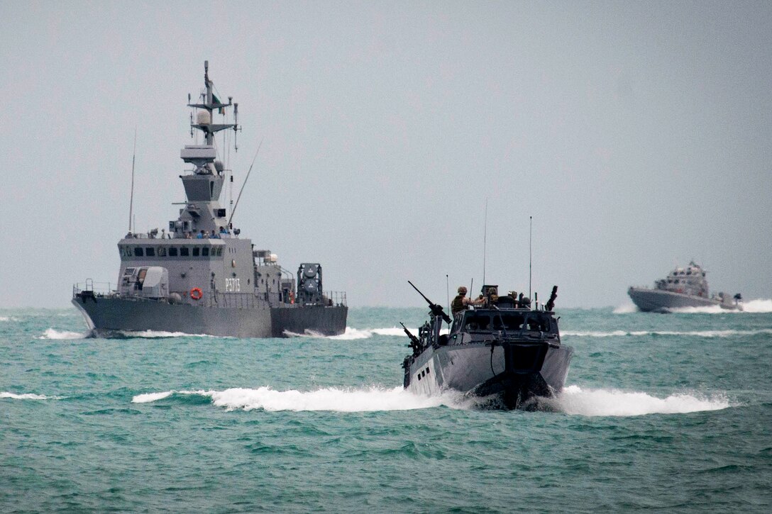 U.S. Navy vessels participate in a bilateral exercise with Kuwait naval forces in the Arabian Gulf, Nov. 3, 2015.  U.S. Navy photo by Petty Officer 2nd Class Torrey W. Lee