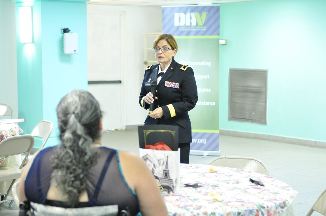 Brig. Gen. Marta Carcana, Puerto Rico adjutant general, keynote speaker for "Women Veterans/Our Stars" event on Nov. 4, expressed her gratitude to all the veteran women present.