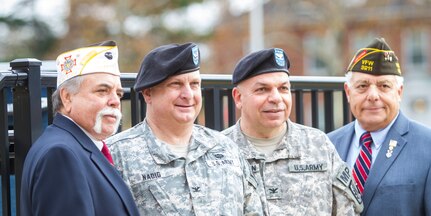 Veterans of Foreign Wars Post 3211 members attend the change of command ceremony for outgoing commander, Col. Keith P. Nadig, left and incoming commander, Col. Anthony Hartmann, Nov. 7, 2015, at Joint Base McGuire-Dix-Lakehurst.