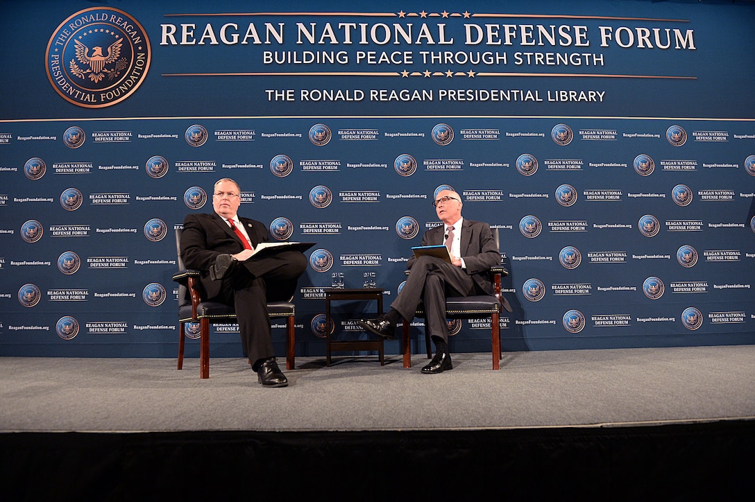 Deputy Defense Secretary Bob Work answers questions during the 3rd Annual Reagan National Defense Forum at the Ronald Reagan Presidential Library in Simi Valley, Calif., Nov. 8, 2015. DoD photo by U.S. Army Sgt. 1st Class Clydell Kinchen