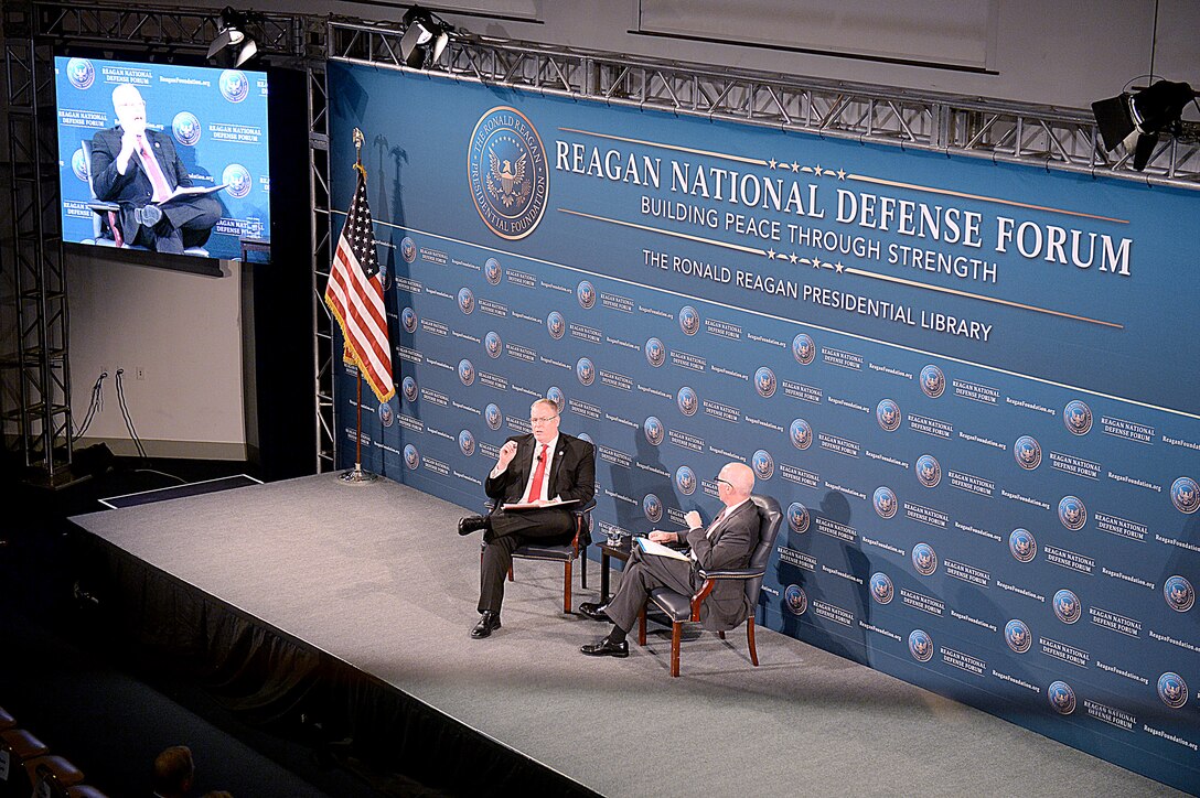 Deputy Defense Secretary Bob Work answers questions at the 3rd Annual Reagan National Defense Forum at the Ronald Reagan Presidential Library in Simi Valley, Calif., Nov. 08, 2015. DoD photo by U.S. Army Sgt. 1st Class Clydell Kinchen