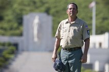 Chris Farley, U.S. Navy veteran and National Memorial Cemetery of the Pacific (NMCP) caretaker, poses for a photo at the NMCP Nov. 28, 2015, in Honolulu. Farley is a U.S. Navy veteran who served from 1982 to 1987 as an air traffic controller. He is responsible for the maintenance of the 112.5 acres of land that make up the cemetery, the 56,971 gravesites of those who are interred in-ground or in-columbarium, and the 28,788 fallen who are memorialized in the courts of the missing. (U.S. Air Force photo by Staff Sgt. Christopher Hubenthal)