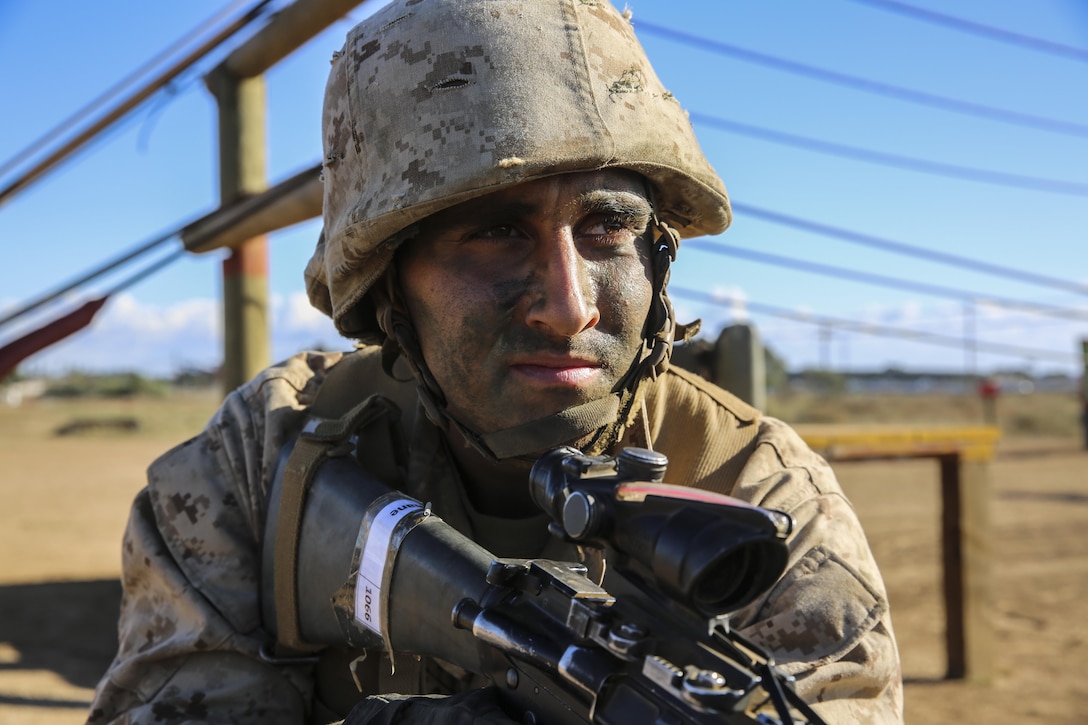Private First Class Adam N. Shane, Delta Company, 1st Recruit Training Battalion, provides security after an event during the Crucible at Marine Corps Base Camp Pendleton, Calif., Nov. 4. After graduation, Shane will report to the School of Infantry to continue training and learn his military occupational specialty as an infantryman. He plans on gaining as much experience as he can as an enlisted Marine and then applying to transition from enlisted to officer. Today, all males recruited from west of the Mississippi are trained at MCRD San Diego. The depot is responsible for training more than 16,000 recruits annually. Delta Company is scheduled to graduate Nov. 13. 