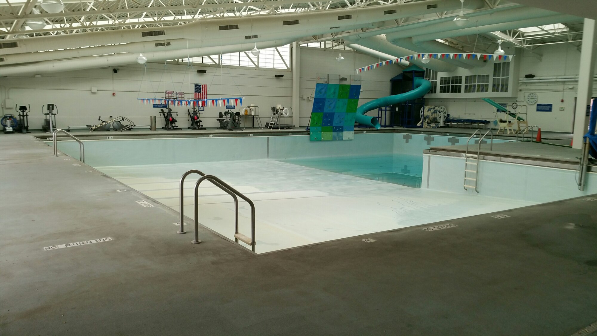 PETERSON AIR FORCE BASE, Colo.  – After about a week of draining, the swimming pool at the Peterson Air Force Base Aquatic Center is nearly empty. The pool is drained to allow for the concrete deck to be replaced. The facility will be closed until February.  (Submitted Photo)