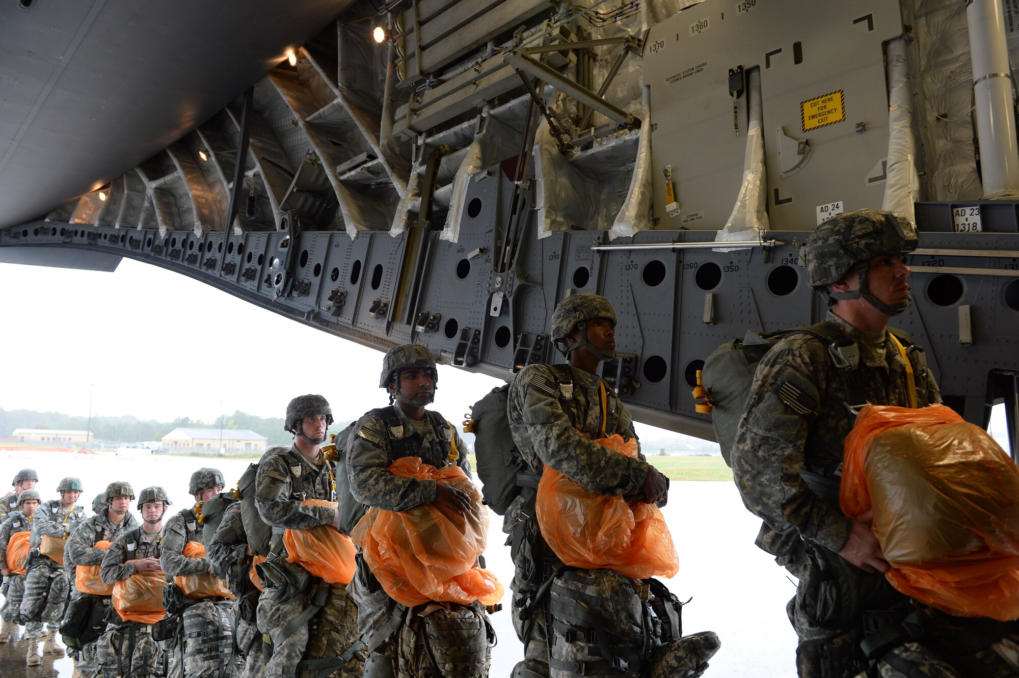 Approximately 200 members from U.S. Army?s 82nd Airborne?s Division partnered with 18th Air Force?s Joint Base Charleston, S.C., C-17 Globemaster III crews for a practice jump over Pope Air Force Base, N.C., Nov. 2, 2015 in preparation for Exercise Ultimate Reach Nov. 2-8 in Spain. Ultimate Reach is an annual U.S. Transportation Command-sponsored live-fly exercise designed to exercise the ability of 18th Air Force?s transportation units to plan and conduct strategic airdrop missions. This year?s rendition of Ultimate Reach partners with NATO Exercise Trident Juncture, which is currently being held throughout locations in Europe. The exercise serves to enhance the 18th Air Force?s interoperability and partnership with NATO allies and sister services. (U.S. Air Force photo by Senior Airman Christopher Reel/ not reviewed)
