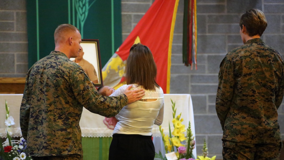 Marines and family members gathered at a chapel with heavy hearts to honor the memory of fallen Staff Sgt. Denver Sugano during a memorial service at Marine Corps Air Station New River, N.C., Nov. 4, 2015. Sugano faithfully served in the Marine Corps for 13 years, primarily serving as a flight equipment technician and a Marine recruiter. Sugano participated in three Unit Deployment Programs, assisted with Hurricane Sandy relief efforts and deploying in support of the 26th Marine Expeditionary Unit. Family, friends and fellow Marines remember Sugano for his dedication to his beloved Corps and his family.