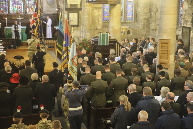 U.S. Marines with 2nd Intelligence Battalion and British service members and citizens gather for a Remembrance Day memorial service in Berwick-upon-Tweed, U.K., Nov. 8, 2015. Remembrance Day is a yearly holiday which commemorates service members who have sacrificed their lives in previous wars. (U.S. Marine Corps photo by Cpl. Lucas Hopkins/Released)