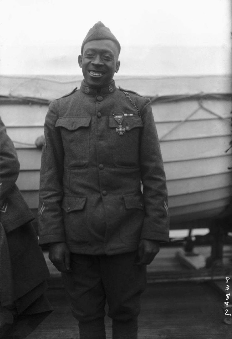 This photograph of Army Sgt. Henry Johnson, a member of the 369th Infantry - originally composed of New York National Guard Soldiers - was taken as the troop ship carrying the regiment returned to New York City in 1919. 