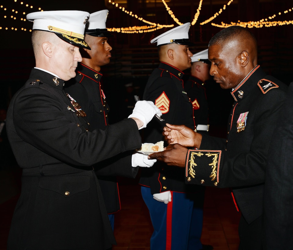 Marine Corps Logistics Base Albany officials, Marines, sailors, civilian-Marines, spouses and community leaders celebrate the Marine Corps’ 240th birthday with a ball at Darton State College, Albany, Ga., Nov. 5.  The event featured a traditional cake-cutting; remarks by the Commandant of the Marine Corps, Gen. Robert Neller, and guest speaker, retired Col. Terrence Reid, a former commander of the Maintenance Center, now Marine Depot Maintenance Command. Other activities during the evening included dinner, entertainment and dancing.