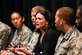 Sheryl Sandberg, the chief operating officer of Facebook, chats with cadets on the stage at Arnold Hall Nov. 6, 2015. Sandberg was at the Air Force Academy to discuss Lean-In Circles, a peer networking program she created that is being used by the Defense Department. (U.S. Air Force photo/Liz Copan)
