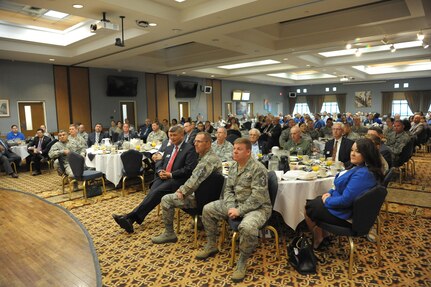 Joint Base San Antonio members attend the Wounded Warrior Combat Breakfast Nov. 3, 2015 at Joint Base San Antonio-Randolph.  This annual breakfast features a tribute to the wounded service members who have put themselves in harms way in defense of the freedom. (U.S. Air Force photo by Joel Martinez/Released)