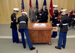 DIA Director LtGen Vincent Stewart, USMC,  cuts the cake at the celebration of the 240th birthday of the United States Marine Corps at DIA HQ in Washington, DC.