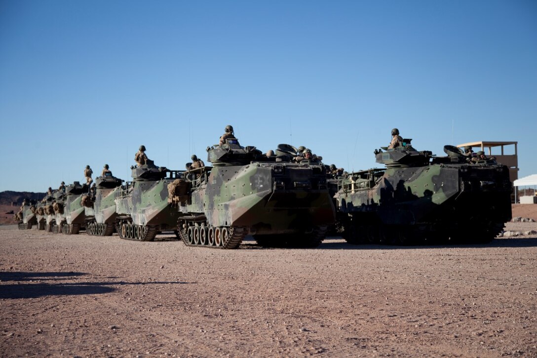 U.S. 1st Marine Division, Alpha Company, 3D Amphibious Assault Battalion conducts their Amphibious Assault Vehicle qualifications tables 1-9 for the first time at Yuma Proving Grounds, Ariz., on Nov. 6, 2015.  Alpha Company is conducting this training in preparation for future deployments. (U.S. Marine Corps photo taken by LCpl. AaronJames B. Vinculado/Released)