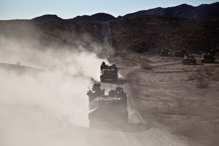 U.S. 1st Marine Division, Alpha Company, 3D Amphibious Assault Battalion conducts their Amphibious Assault Vehicle qualifications tables 1-9 for the first time at Yuma Proving Grounds, Ariz., on Nov. 6, 2015.  Alpha Company is conducting this training in preparation for future deployments. (U.S. Marine Corps photo taken by LCpl. AaronJames B. Vinculado/Released)