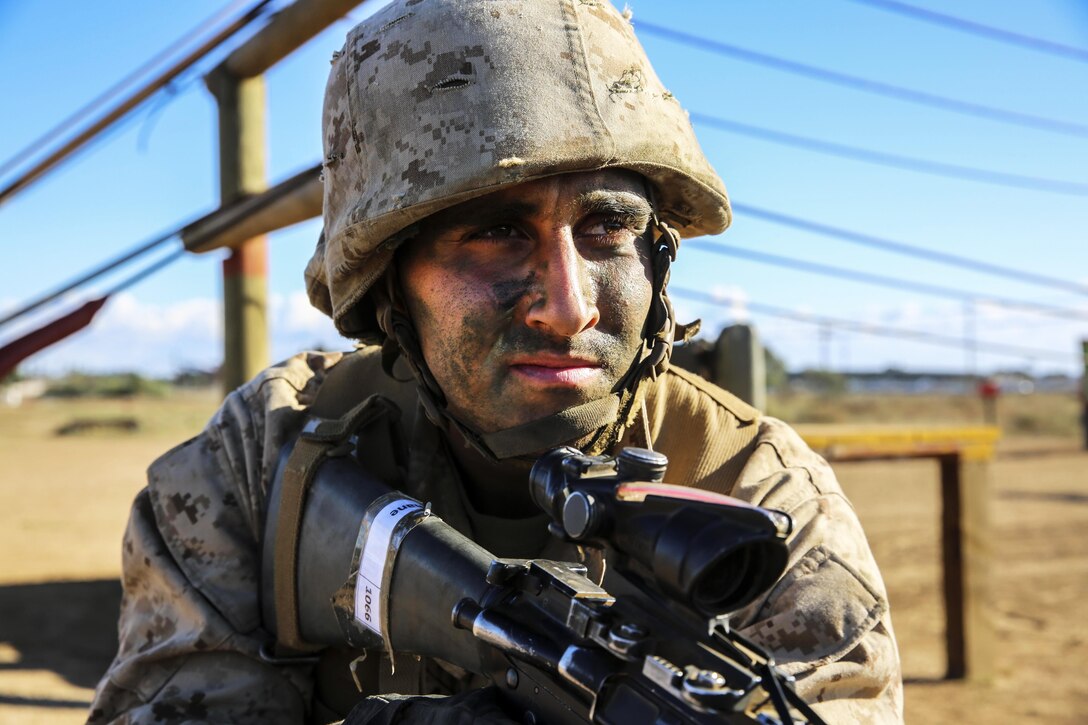 Marine Corps Pvt. 1st Class Adam N. Shane provides security after an event on Marine Corps Base Camp Pendleton, Calif., Nov. 4, 2015. Shane is assigned to Delta Company, 1st Recruit Training Battalion. After graduation, Shane will report to the School of Infantry to learn his military occupational specialty as an infantryman. U.S. Marine Corps photo by Sgt. Tyler Viglione
