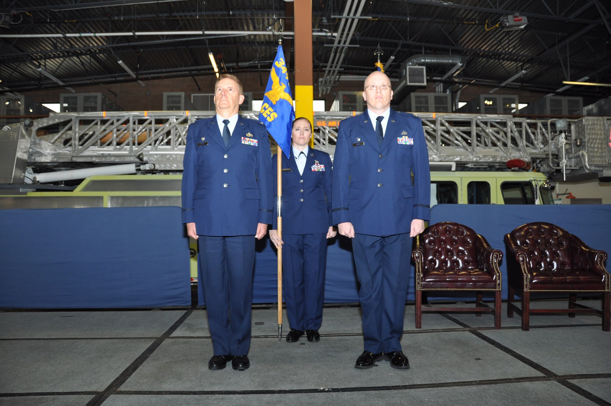 TRAVIS AIR FORCE BASE, Calif. -- Maj. Shane Lynch assumes command of the 349th Civil Engineer Squadron during an assumption of command ceremony Nov. 8, 2015, at Travis Air Force Base, Calif. (U.S. Air Force photo/Master Sgt. Rachel Martinez)