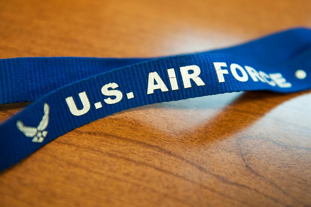 A U.S. Air Force lanyard rests on a table, Nov. 5, 2015, at Moody Air Force Base, Ga. The lanyard is one example of marketing items 336th Recruiting Squadron recruiters give to potential recruits to support the Air Force. The 336th RCS meets the needs of the Air Force’s mission by recruiting new military professionals throughout the Georgia, Florida and South Carolina area.  (U.S. Air Force photo by Airman 1st Class Kathleen D. Bryant/Released)
