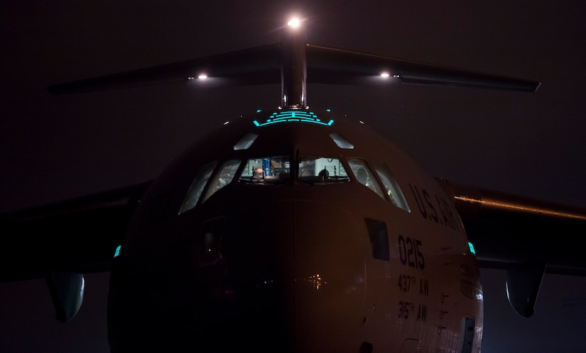 A C-17 Globemaster III sits on the flightline during Exercise Ultimate Reach 16, Nov. 4, 2015, at Pope Army Airfield, N.C. Ultimate Reach is an annual U.S. Transportation Command-sponsored live-fly exercise designed to exercise the ability of the 18th Air Force to plan and conduct strategic airdrop missions. This iteration of Ultimate Reach partnered with NATO Exercise Trident Juncture being held in locations across Europe. (U.S. Air Force photo/Airman 1st Class Clayton Cupit)