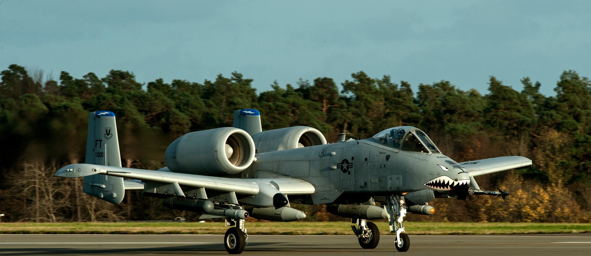 A U.S. Air Force A-10 Thunderbolt II attack aircraft, assigned to the 74th Expeditionary Fighter Squadron, arrives at Spangdahlem Air Base, Germany, Nov. 9, 2015. The aircraft forward deployed from Ämari Air Base, Estonia, to Spangdahlem to conduct training with nearby bases and partners. (U.S. Air Force photo by Senior Airman Rusty Frank/Released)